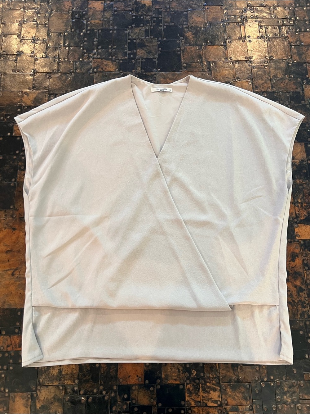 MM Lafleur Taupe Wrap-Style V-Neck Blouse